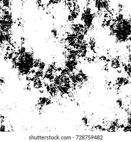 Grunge dark corner messy background. Distressed grainy overlay texture. Ink stroke brushed renovate wall backdrop. Abstract black and white cracks, stains, smears, scrapes for design and printing