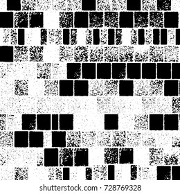 Grunge dark corner messy background. Distressed grainy overlay texture. Ink stroke brushed renovate wall backdrop. Abstract black and white cracks, stains, smears, scrapes for design and printing