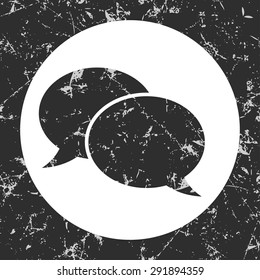 grunge dark gray icon - speech bubbles on a white circle