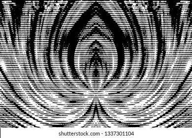 Grunge dark texture of linear halftone. Monochrome abstract background of curved lines and stripes. Overlay template. Vector EPS10