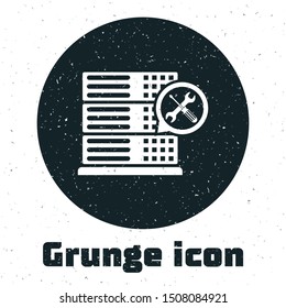 Grunge Database server with screwdriver and wrench icon isolated on white background. Adjusting, service, setting, maintenance, repair, fixing.  Vector Illustration