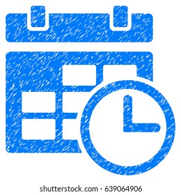 Grunge Date And Time icon with grunge design and scratched texture. Unclean vector blue pictogram for rubber seal stamp imitations and watermarks. Draft sticker symbol.