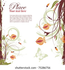 Grunge decorative floral frame with butterfly, element for design, vector illustration