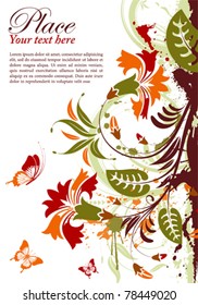 Grunge decorative floral frame with butterfly, element for design, vector illustration