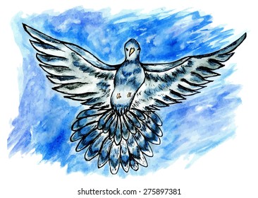 Grunge decorative sketch of a pigeon, dove, hand drawn illustration.