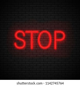 Grunge Deep Red colored "Stop". Black brick wall pattern background surface, vector illustration. Abstract halftone vector illustration. Distressed overlay texture of old brickwork, grunge background.