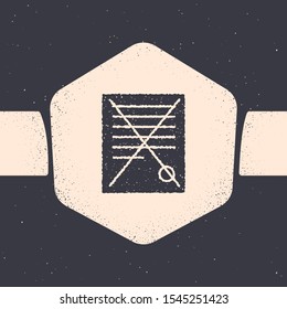Grunge Delete file document icon isolated on grey background. Rejected document icon. Cross on paper. Monochrome vintage drawing. Vector Illustration