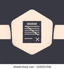 Grunge Delete file document icon isolated on grey background. Rejected document icon. Cross on paper. Monochrome vintage drawing. Vector Illustration