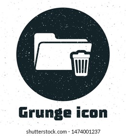 Grunge Delete folder icon isolated on white background. Folder with recycle bin. Delete or error folder. Close computer information folder.  Vector Illustration