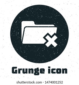 Grunge Delete folder icon isolated on white background. Folder with recycle bin. Delete or error folder. Close computer information folder.  Vector Illustration
