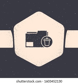 Grunge Delete folder icon isolated on grey background. Delete or error folder. Close computer information folder. Monochrome vintage drawing. Vector Illustration