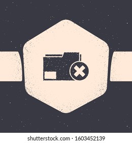 Grunge Delete folder icon isolated on grey background. Delete or error folder. Close computer information folder. Monochrome vintage drawing. Vector Illustration
