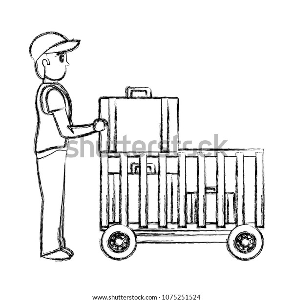 grunge\
delivery man with luggage container\
service