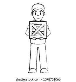 grunge delivery man with wood box service