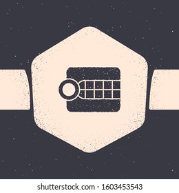 Grunge Dentures model icon isolated on grey background. Dental concept. Monochrome vintage drawing. Vector Illustration