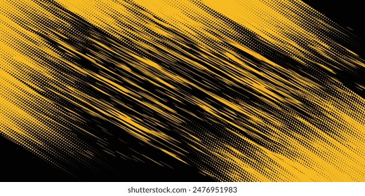 Grunge Design Abstract blurred striped Yellow dot frame on Dark Black Background. vector illustration