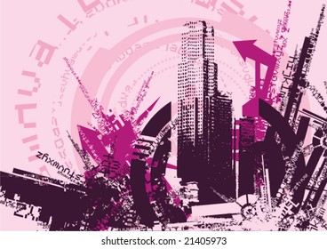 Diseño ondulado con silueta de construcción, ilustración vectorial.