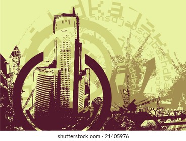Grunge design with a building silhouette, vector illustration.