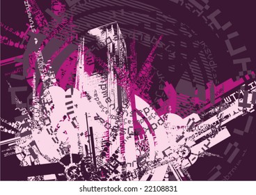 Grunge design with a building silhouette, vector illustration.