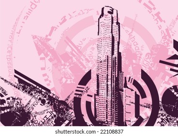 Diseño ondulado con silueta de construcción, ilustración vectorial.
