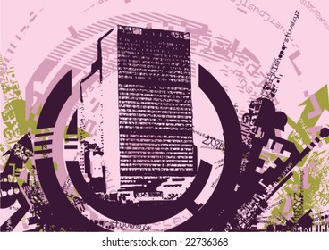 Grunge design with a building silhouette, vector illustration.