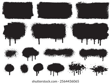 Grunge design elements. Black texture backgrounds and spray paint. Isolated vector images black on white.
