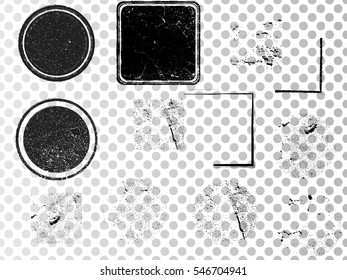 Grunge Design Elements . Brush strokes, Ink spots ,halftone dots, stains , Stamps Collection, Circles. Banners,transparent background . vector distress textures.isolated blank shapes