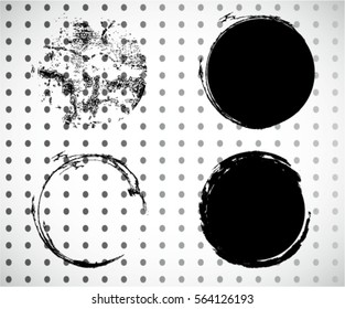 Grunge Design Elements . Brush strokes, Ink spots ,halftone dots, stains , Stamps Collection, Banners,transparent background . vector distress textures.isolated blank shapes. Frames. circle for image.