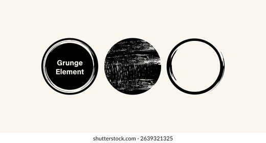 Grunge Design Elements Circular Frames, Black Ink, Brush Strokes