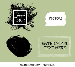 Grunge Design Elements collection . Brush strokes, Ink spot, circle ,frame, scribble, Stamp. Banners,transparent background . vector distress textures. isolated blank shapes.