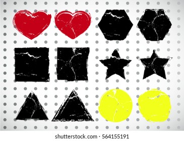 Grunge Design Elements .Geometric Shapes. Brush strokes, Ink spots ,halftone dots, stains , Stamps Collection, Circles. Banners,transparent background 