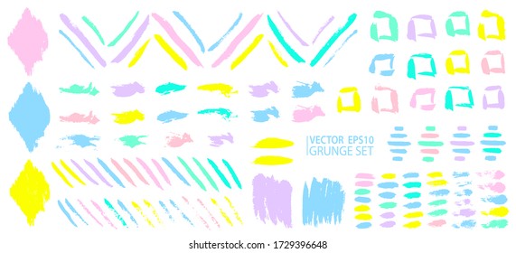 Grunge design elements set. Grunge shapes collection for patterns or backdrops. Grungy splatter. Paint stains. Quirky scribbles. Grungy ink spots and drops.