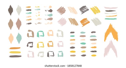 Grunge design elements set. Grunge shapes collection for patterns or backdrops. Paint stains. Retro style abstract collection. Quirky scribbles. Grungy ink spots and drops.
