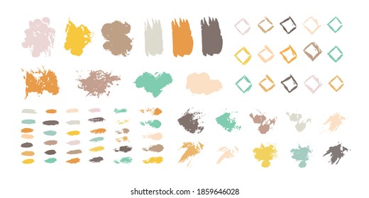 Grunge design elements set. Grunge shapes collection for patterns or backdrops. Paint stains. Retro style abstract collection. Quirky scribbles. Grungy ink spots and drops.