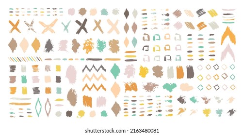 Grunge design elements set. Grunge shapes collection for patterns or backdrops. Paint stains and brush strokes. Tribal ethnic style. Grungy ink spots and drops.