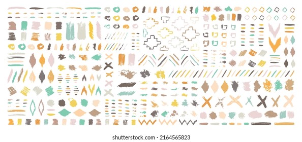 Grunge design elements set. Grunge shapes collection for patterns or backdrops. Paint stains and brush strokes. Tribal ethnic style. Grungy ink spots and drops.