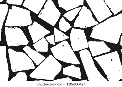 Grunge design elements. Stone masonry monochrome. White grainy texture isolated on black background. Vector illustration,eps 10.