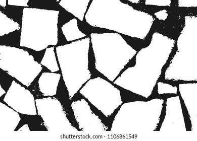 Grunge design elements. Stone masonry monochrome. White grainy texture isolated on black background. Vector illustration,eps 10.