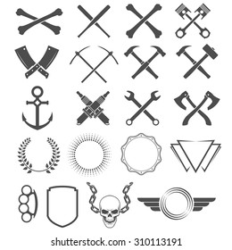 Grunge design elements. Tools, shapes, signs and symbols.