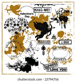 Grunge grunge design elements for Valentine's day. Vector images scale to any size