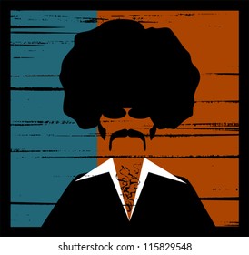 grunge design of retro 70's style man with afro