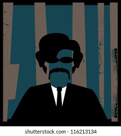 grunge design of retro man with wavy hair and suit