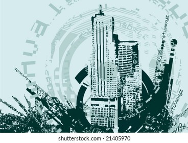 Grunge design with a skyscraper silhouette, vector illustration.