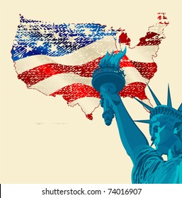 A grunge design with the statue of liberty