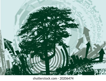 Grunge design with a tree silhouette, vector illustration.