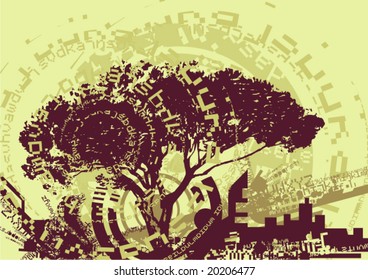 Grunge design with a tree silhouette, vector illustration.
