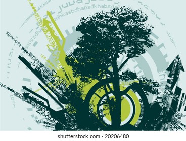 Grunge design with a tree silhouette, vector illustration.