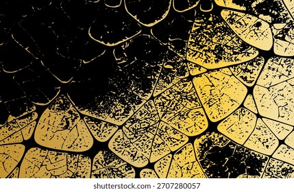 Grunge detailed intertwined texture, threads, lines, wire, veins. Grunge old detailed texture. Vector background. Gold and black