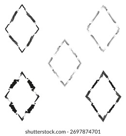 Grunge diamond frame. Artistic black border. Brush stroke texture. Vector corner design. EPS 10.