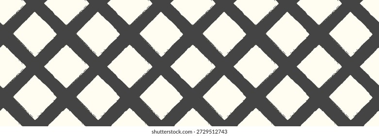 Grunge diamante Formas sin patrón. Trippy cuadrados fondo de la cuadrícula. Azulejos blancos sobre negro. Vector